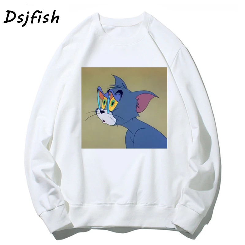 Толстовки для мужчин и женщин с кошкой повседневные длинным рукавом милые