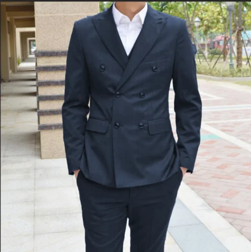 

Classic Men's Suits Double Breasted Business Formal Peak Lapel Tuxedos Tailored slim fit dress 2pcs costume homme (jacket+pants)