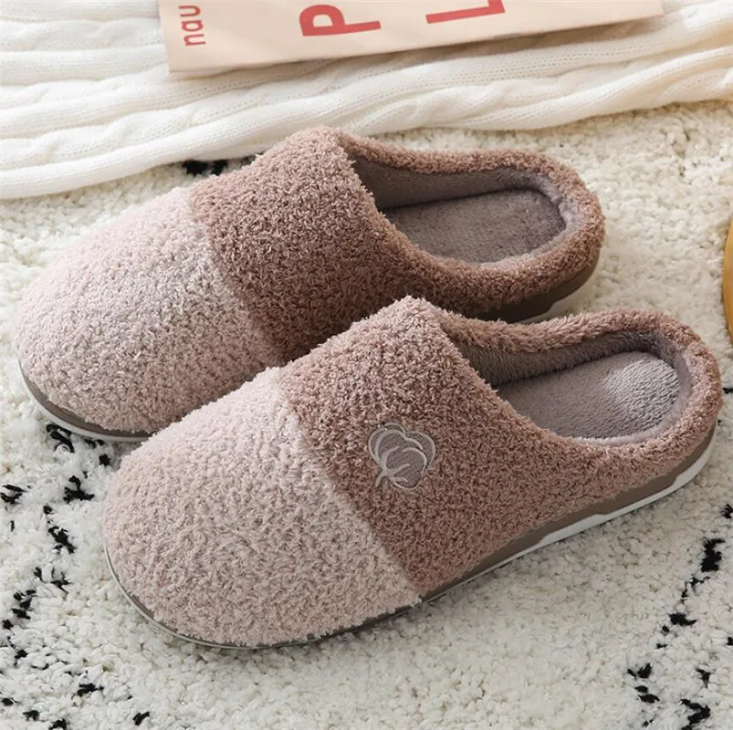 

Men's Winter Plus Size Slippers Simple Comfortable Slippers Couple Slides Snug Home Slippers Warm Cotton Slippers Flat Shoes