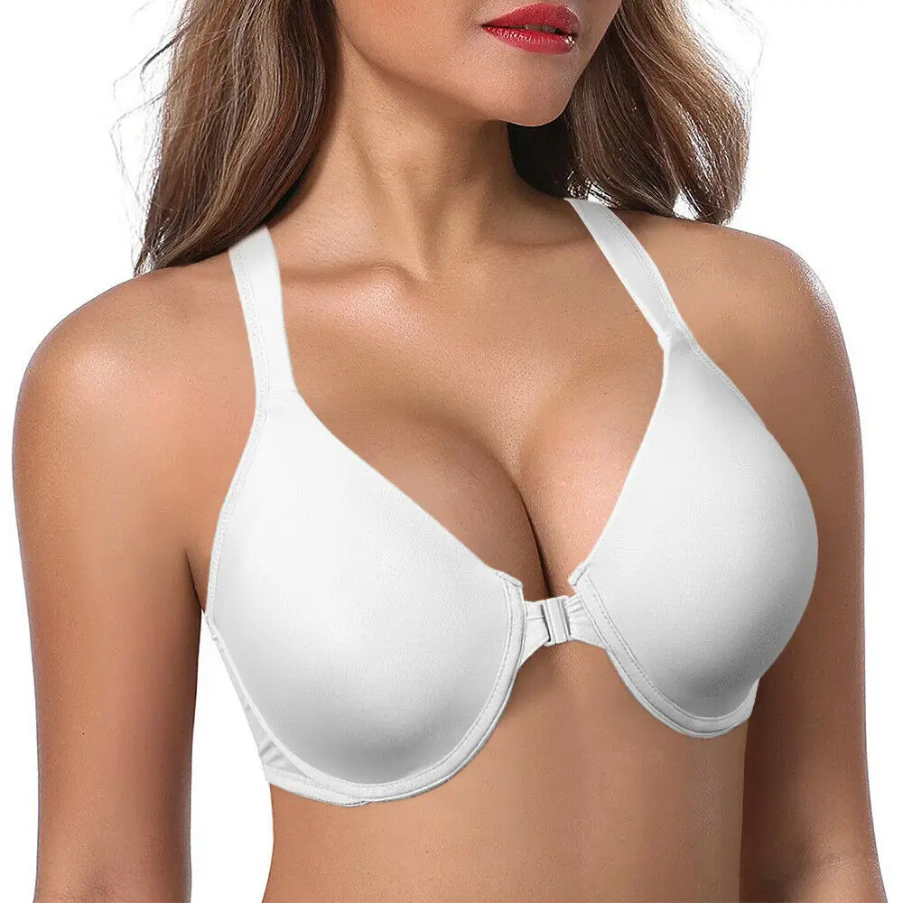 YBCG Brassiere Front Closure Strength Push Up Bra Plus Size Racerback Underwear Thin Padded Front Hook Bra For Women E F G Cup