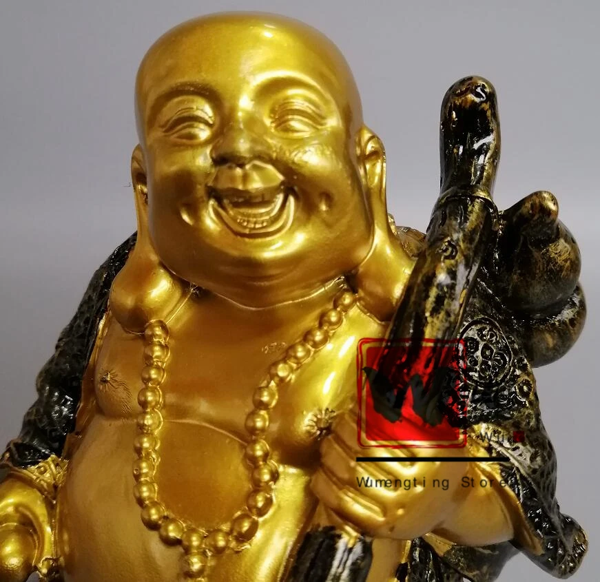 

Chinese archaize resin Maitreya carries a wine gourd on his back statue #A