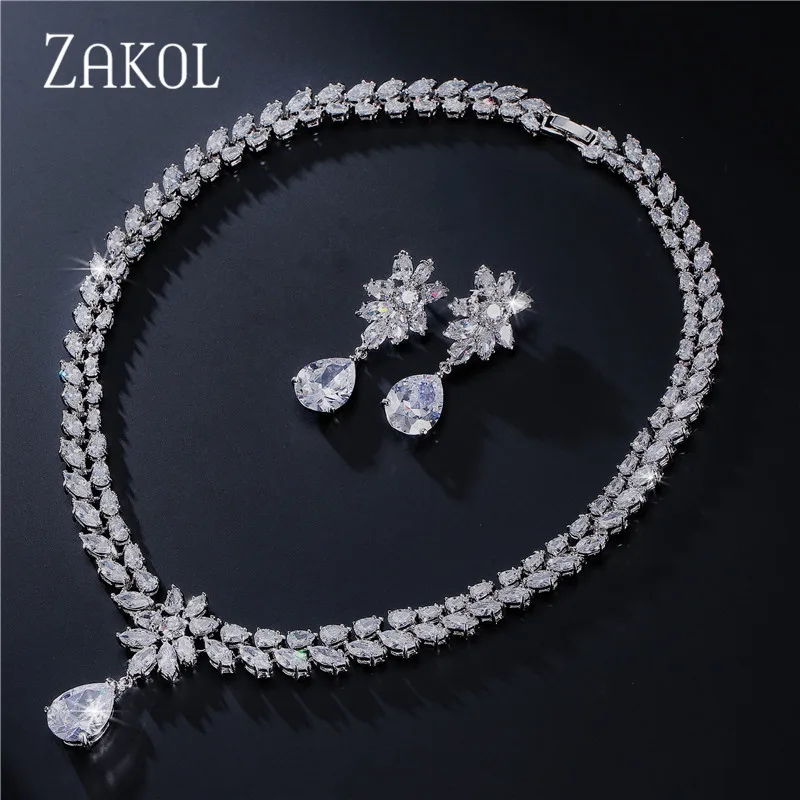 Женский комплект ювелирных изделий ZAKOL с цветком и капелькой Красного