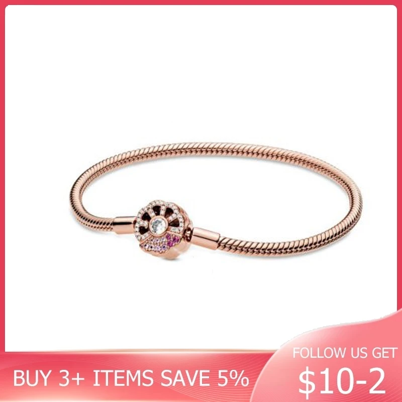 

2020 New Arrival China Exclusive silver plate Pink Fan Clasp Snake Chain Bracelet Women Anniversary Jewelry gift