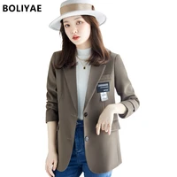 boliyae spring and autumn black long sleeve blazer women fashion single button black jackets female casual office coat suit tops