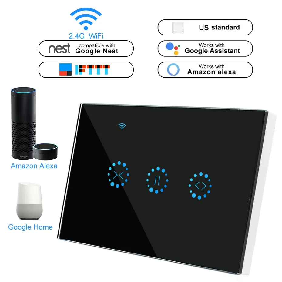 Смарт-выключатель для штор сенсорный с голосовым управлением через приложение