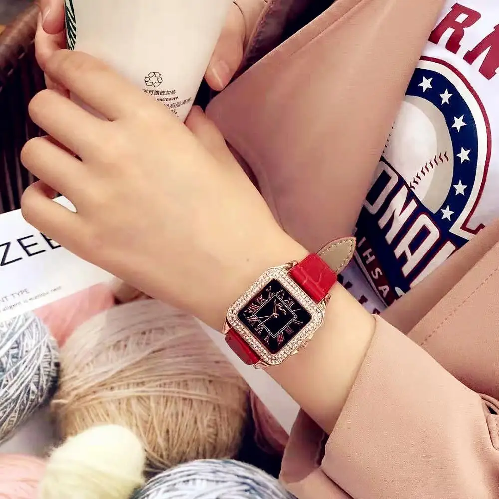 

Watches Women Luxury Square Diamond Quartz Wristwatch Woman Leather Waterproof Wrist Watch Women Elegant Female Clock For Ladie
