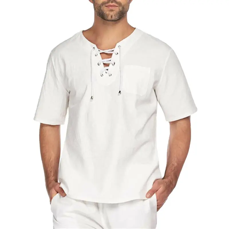 

Футболка мужская с коротким рукавом, однотонная Повседневная Свободная рубашка с одним карманом, с V-образным вырезом, на лямках, лето 2021