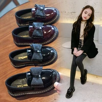 autumn new kids shoes girls black leather shoes for school bow knot girls princess shoes black wine red 3 4 5 6 7 8 9 10 11 12t