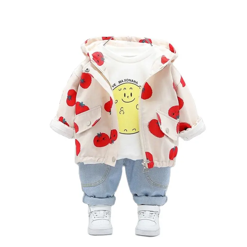 

3pcs Baby Girl Clothes Cartoon Smile Coat+T Shirt+Pant Kid Sport Suit for Children Clothing Tracksuit Toddler Girl Clothes