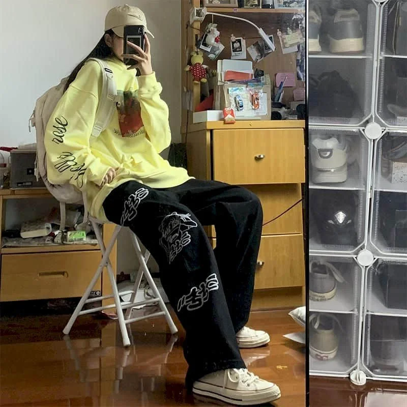 

2021 Summer Jeans Women High Waist Straight Hip Hop Wide Leg Trousers oversized Denim Streetwear Baggy Vintage Distressed Pants