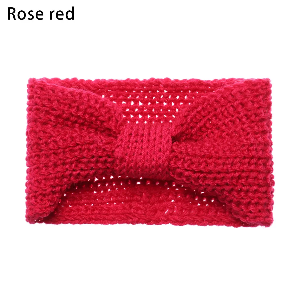 rose red Новинка, женские вязанные крючком шерстяные повязки на голову, зимние богемные плетеные повязки для волос, одноцветные повязки для волос ручной работы - Цвет: rose red