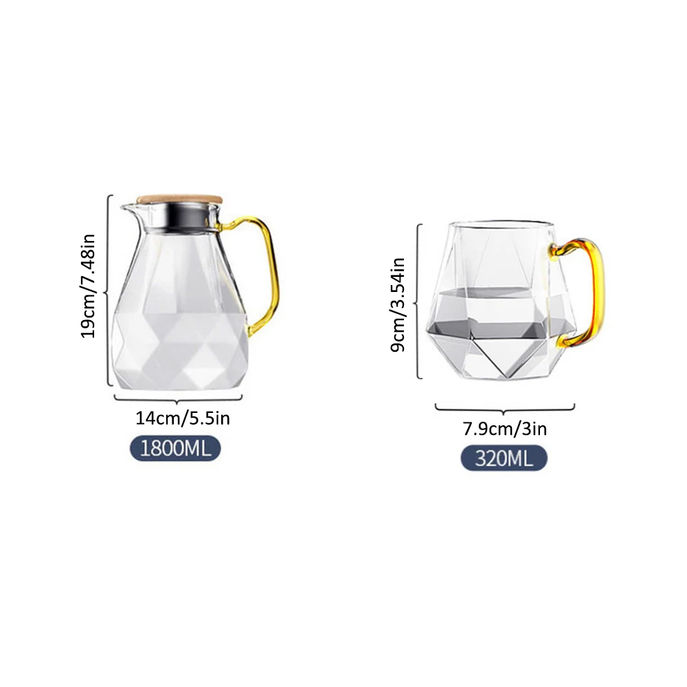 

1.5L Diamond Texture Glass Teapot Set Hot Cold Water Water Jug Transparent Coffee Pot Home Water Carafe Heat-Resistant Teapot