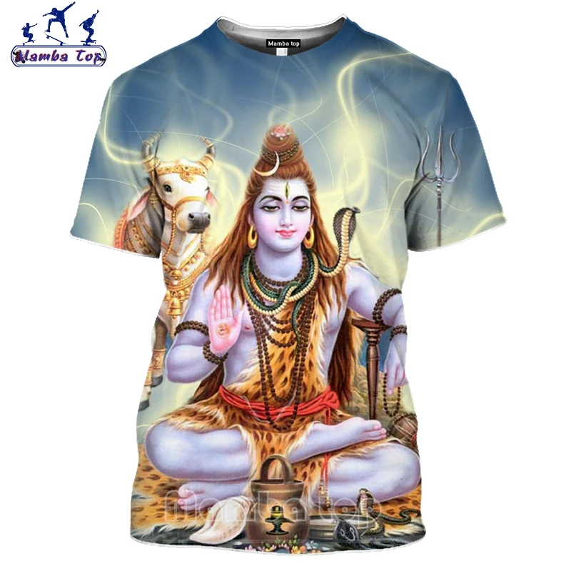 Топ Mamba 3D печать Бог разрушения Shiva футболка вера хиндуизм брама Мужская бык езды