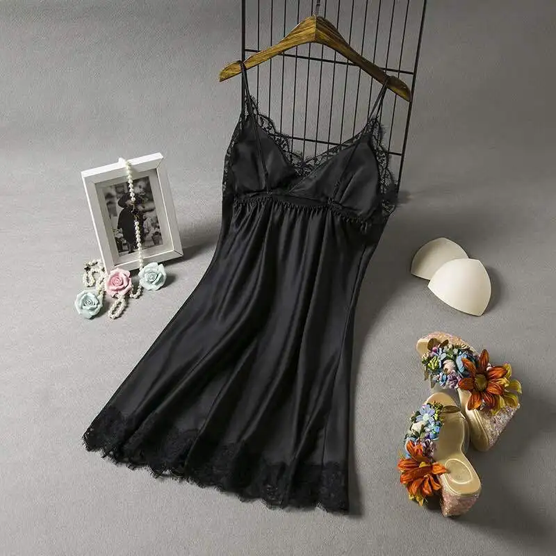 

Women Sexy Nightgown Stain Sleepwear Sleep Dress V Neck Strappy Solid Nightwear Night Dress Female Clothes Mujer Vestido