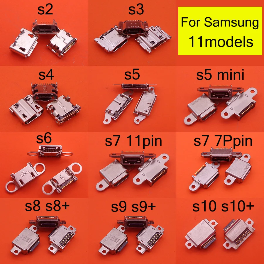 11 моделей 55 шт. Micro USB зарядный порт разъем питания для Samsung Galaxy S2 S3 S4 S5 S6 S7 S8 S9 S10 Plus