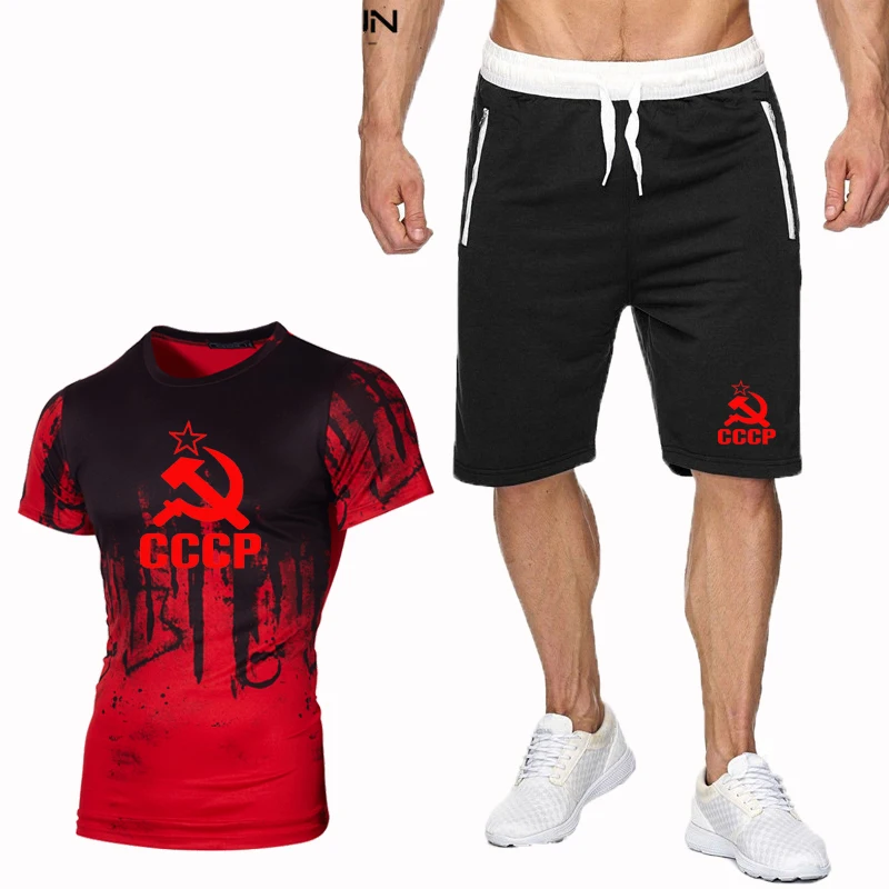 

Summer track suit men's 3D gradient color T-shirt suit men's sweat shirt pants Summer men's short T-shirt shorts casual wear spo