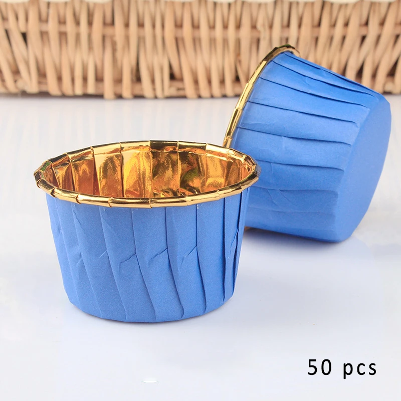50 шт./компл. выпечки чашки чистого цвета мелованная бумага обертки для пирожных