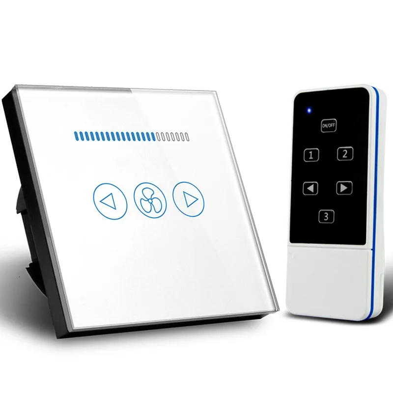 

86 type EU 3 mode Remote Control Fans Switch 600W Speed Regulation Switch White Crystal Glass Panel Home Wall Switch AC110~240V