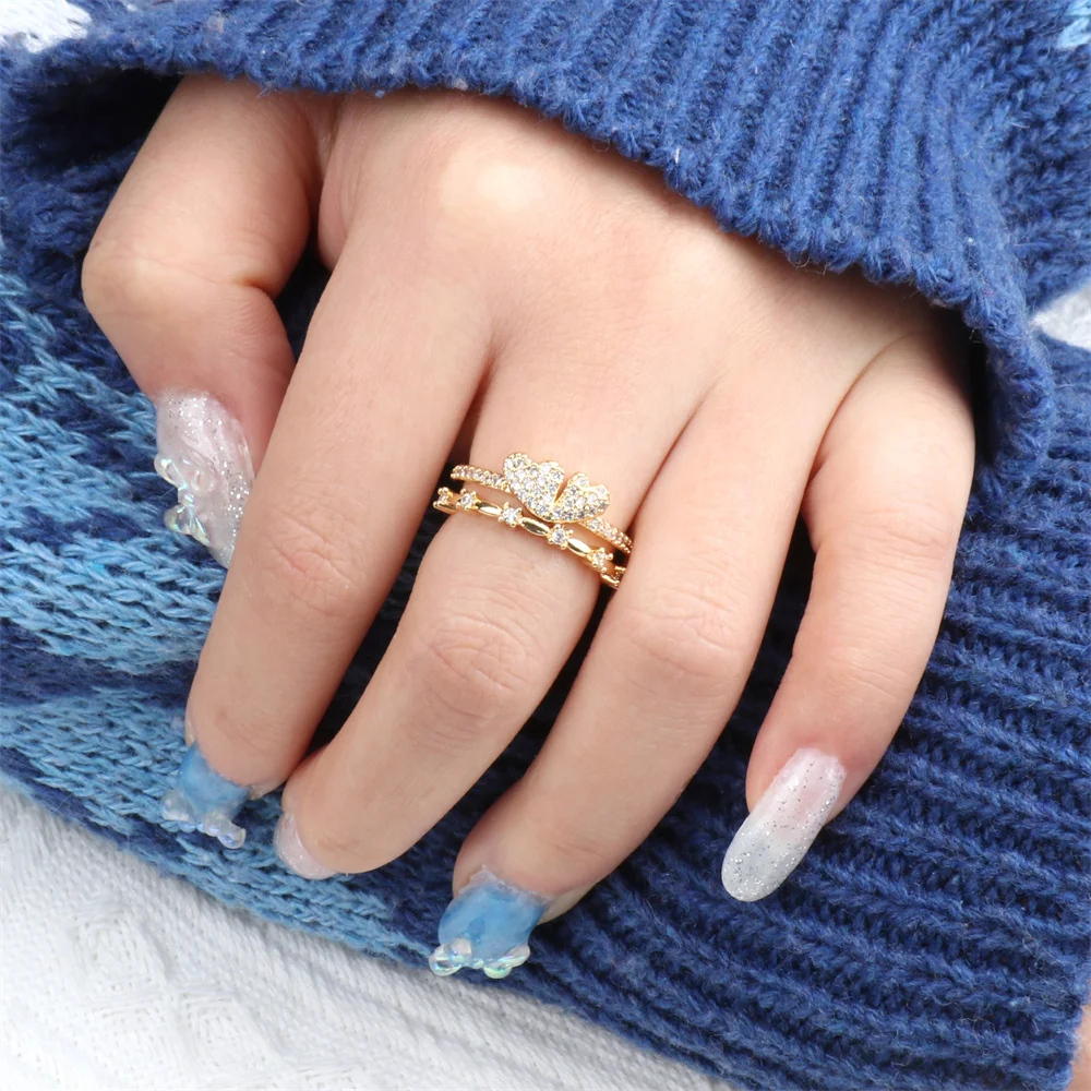 

2022 New Trendy Women's Ring Inlaid Heart-shaped Party Engagement Wedding Gifts Zircon Ring Luxury Jewelry For Women Wholesale