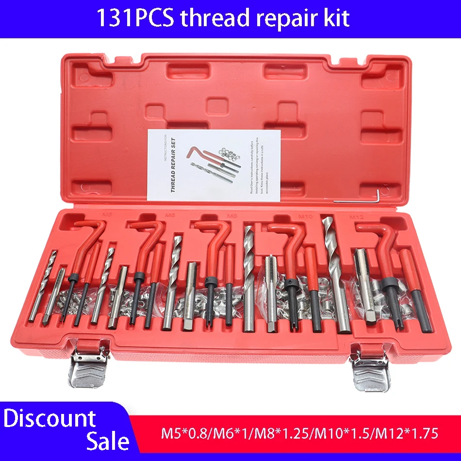 

Thread Repair Tool 131pcs M5/M6/M8/M10/M12 for Restoring Damaged Twist Drill Bit Threads Tap Set Spanner Wrench Screw Hand Tools