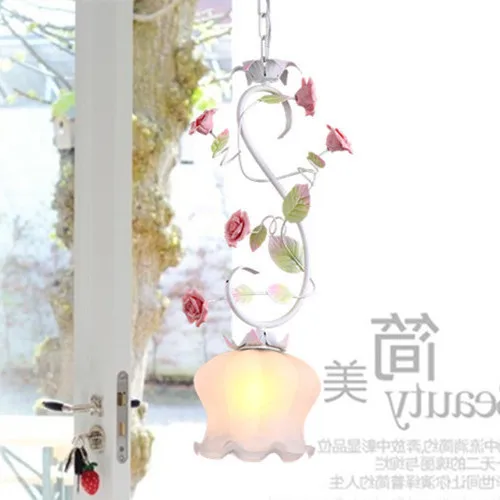 

American Korean Style Pink Flower Iron Pendant Light Restaurant Bedroom Romantic Children Room Lighting Ing lampen industrieel