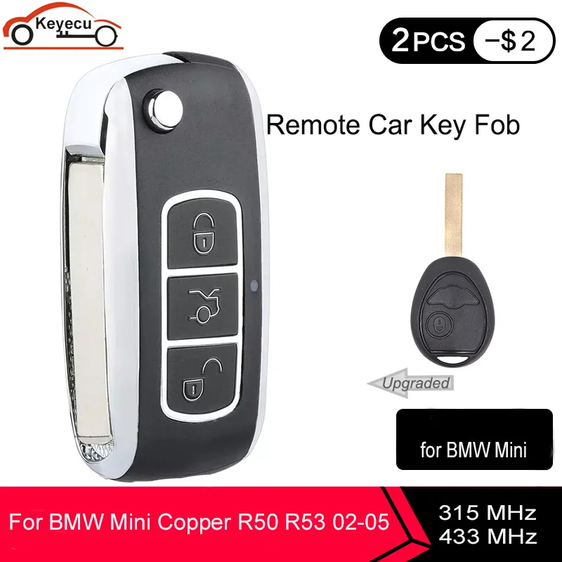 

KEYECU Replacement Upgraded Flip Remote Car Key Fob 3 Button 315mhz / 433MHz ID73 for BMW Mini Copper R50 R53 2002-2004 2005