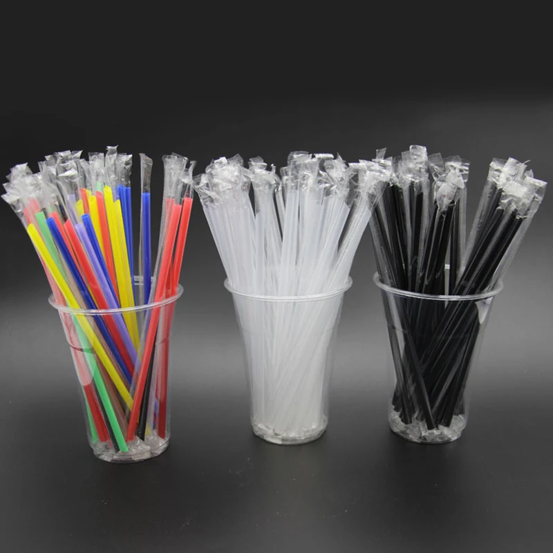 100pcs/pack Individually Packing Plastic Drinking Straws Party Cocktail bar accessories | Дом и сад
