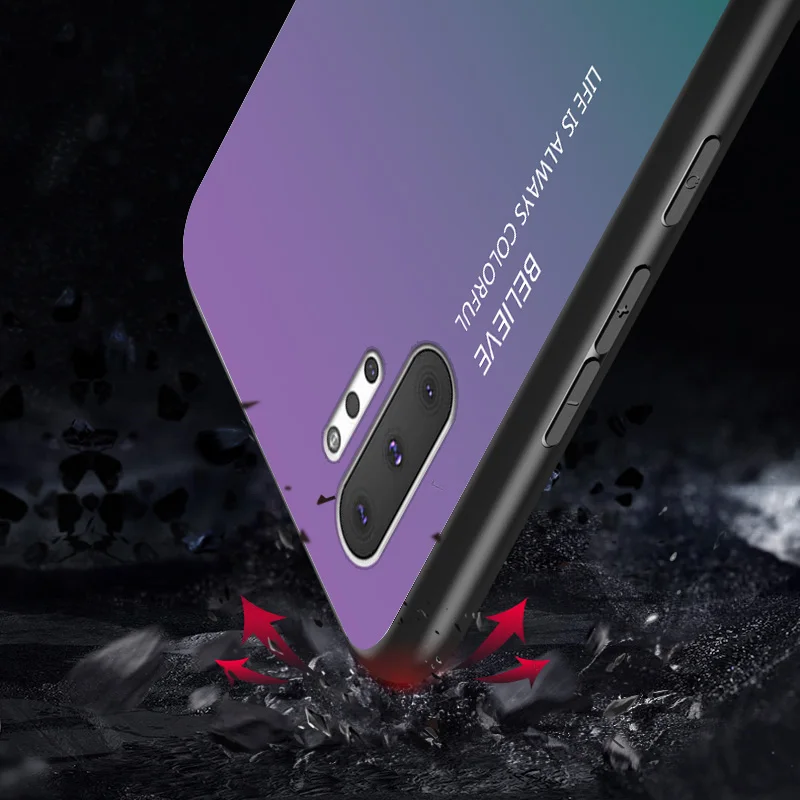 Чехол градиентной расцветки для телефона samsung Galaxy Note 10 Pro из стекла с защитой от