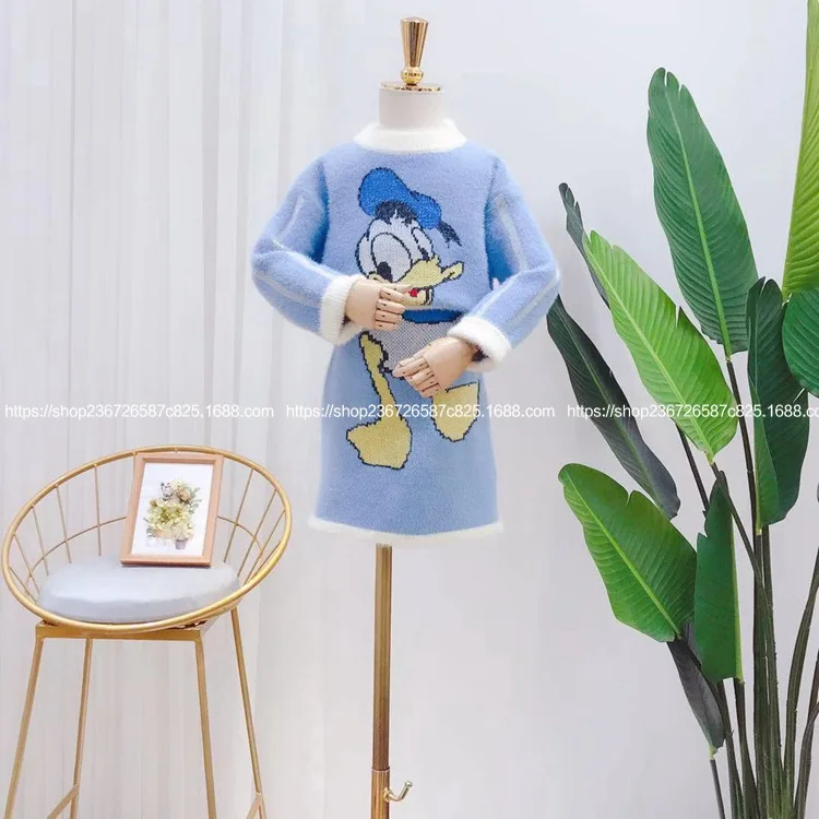Детская одежда Новинка осени 2019 модное вязаное платье топ с животными из