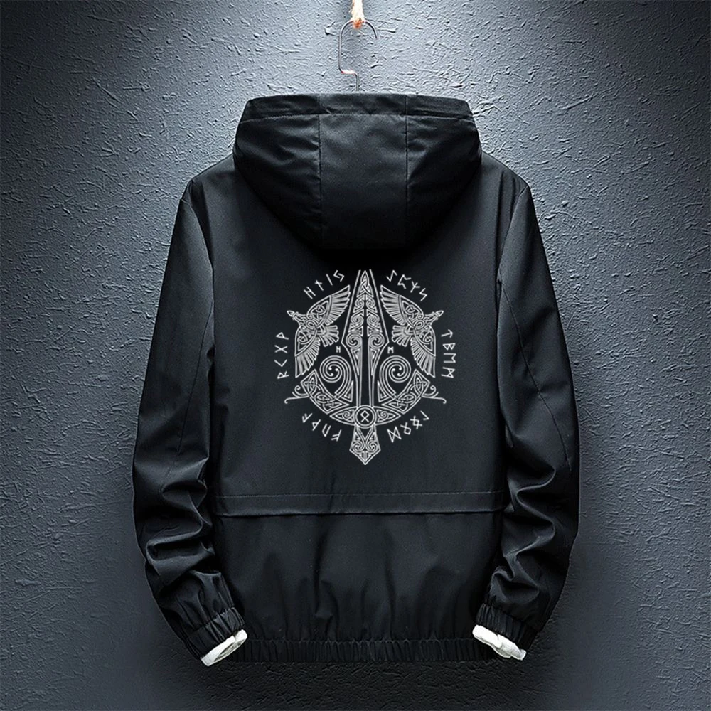 

Man Spring Odin Vikings Viking Berserker Windbreaker Rainproof Hoodies Zipper Splice Punk Harajuku Jackets Coats