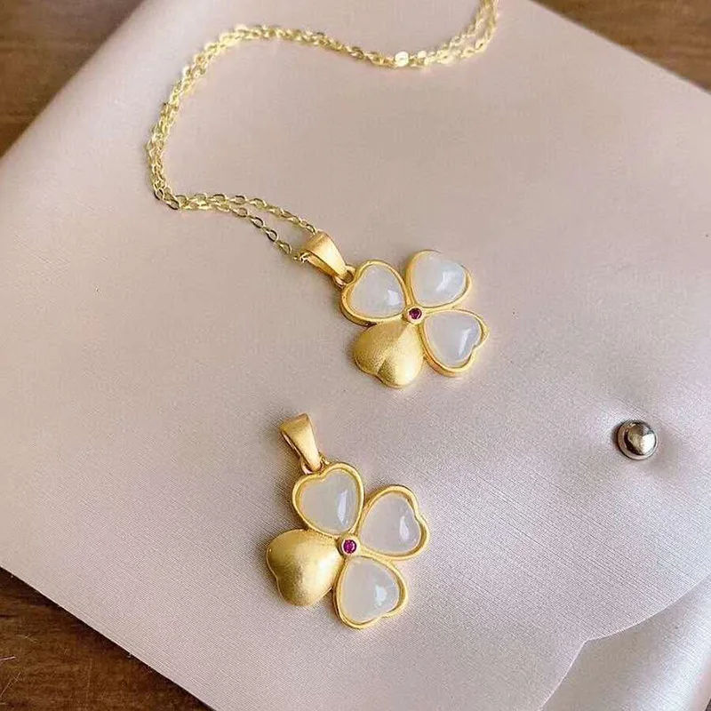 

Трехмерный дизайн, ожерелье с подвеской из натурального белого нефрита в китайском стиле ретро, романтическое очаровательное женское укра...