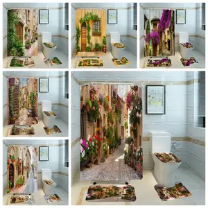 Natural Scenery Italian Countryside Flowers Green Leaves Plant Bathroom 4PCShower Curtains Set Bath Antislip Carpet Toliet Decor Natural Scenery Italian Countryside Flowers Green Leaves Plant Bathroom 4PCShower Curtains Set Bath Antislip Carpet Toliet Decor