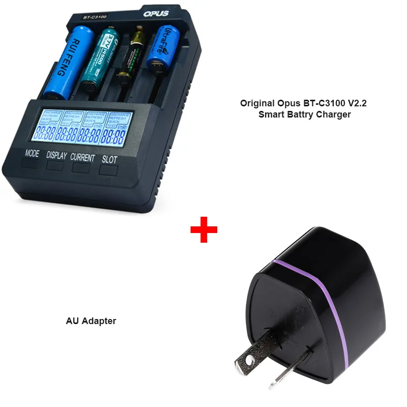 AU Plug Opus BT-C3100 V2.2 умный цифровой Интеллектуальный 4 ЖК-слота Универсальное зарядное устройство для перезаряжаемых аккумуляторов EU/US штекер - Цвет: AU Plug