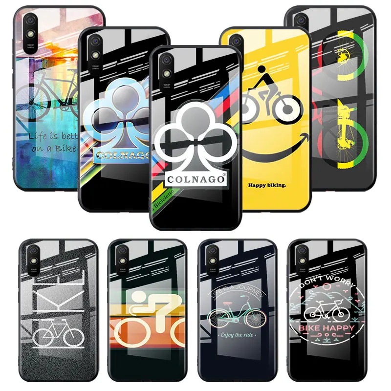 

Tempered Glass Cover Bicycle cover logo For Xiaomi Redmi K40 K30 K20 9T 9C 9A 9 8A 7 Pro Plus Shockproof Phone Case