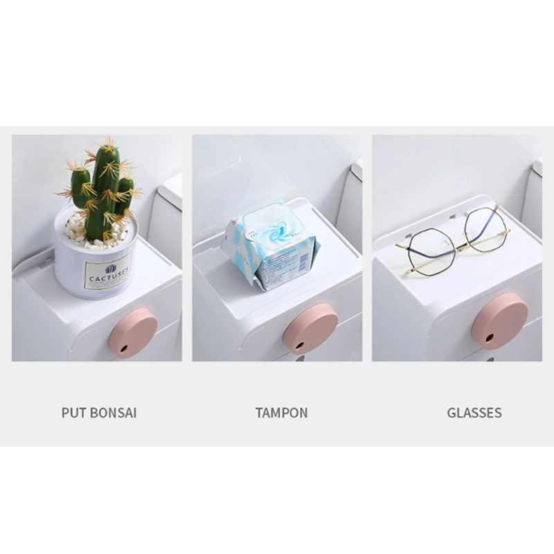 

Wall Mount Toilet Paper Roll Holder with Storage Drawer Shelf Adhesive Bathroom Waterproof Tissue Box Organizer Rack
