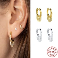 aide fashion zircon rivets triangle tassel hoop earrings for women piercing 925 sterling silver earrings fine jewelry kolczyki