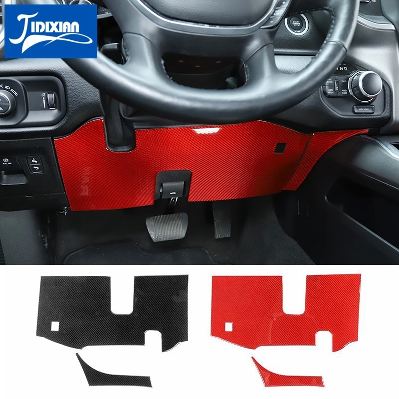 

JIDIXIAN Soft Carbon Fiber Car Steering Wheel Under Anti-kick Panel Decoration Cover for Dodge RAM 2018-2021 Car Accessories