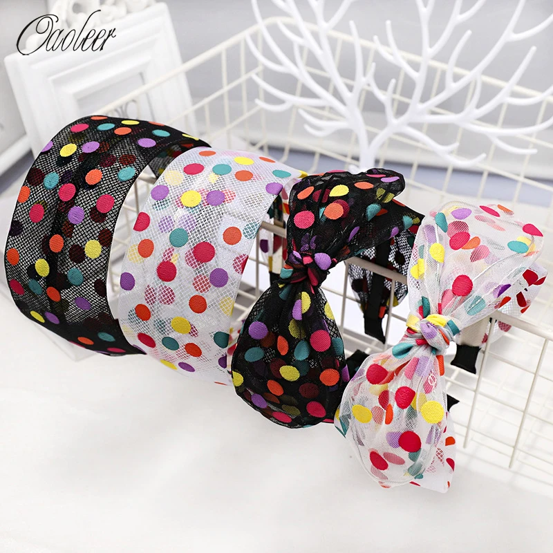 

Summer Colorful Dot Printed Lace Hairband for Women Girls Rabbit Ear Knoted Wide Brimed Headabnd Hair Hoops Hair Accessories