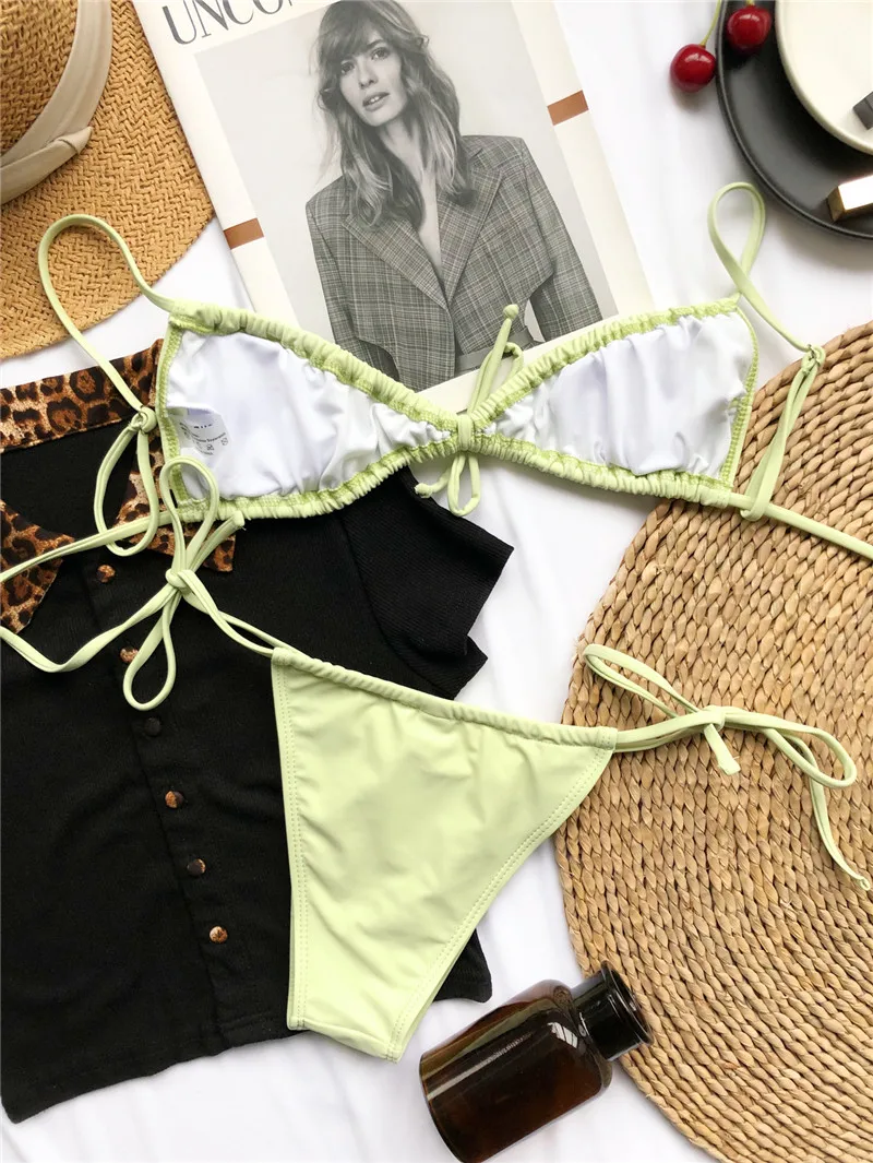 Купальник женский однотонный плиссированный с чашками пуш-ап и купальником