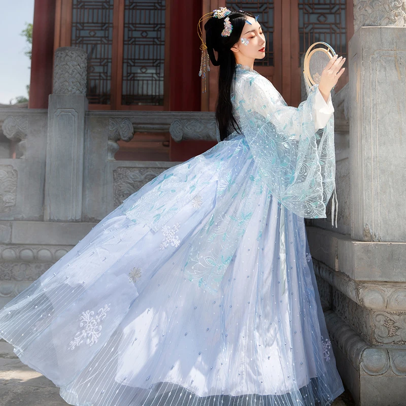 

2020 New Chinese Style Ancient Female Summer Clothes Han/Tang Dynasty Princess Fairy Costumes Blue Hanfu Dress 3M 6M DQL4054