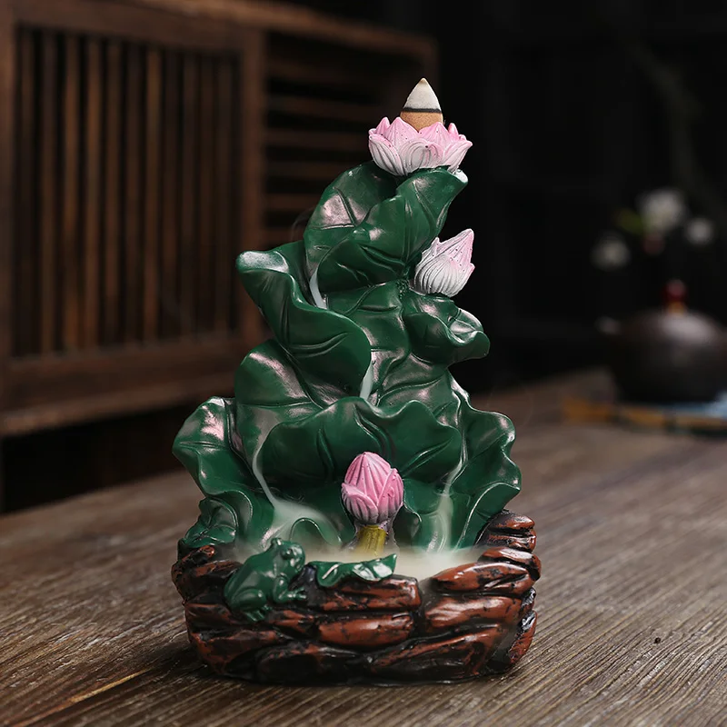

New Resin Creative Lotus Lotus Leaf Backflow Aromatherapy Oven Home Furnishing Decoration Waterfall Incense Burner
