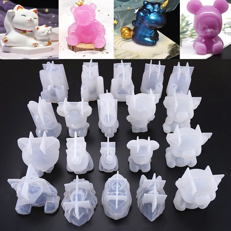 3D с геометрическим принтом &quotмедведь&quot Кот Лев силиконовая пресс форма для форм