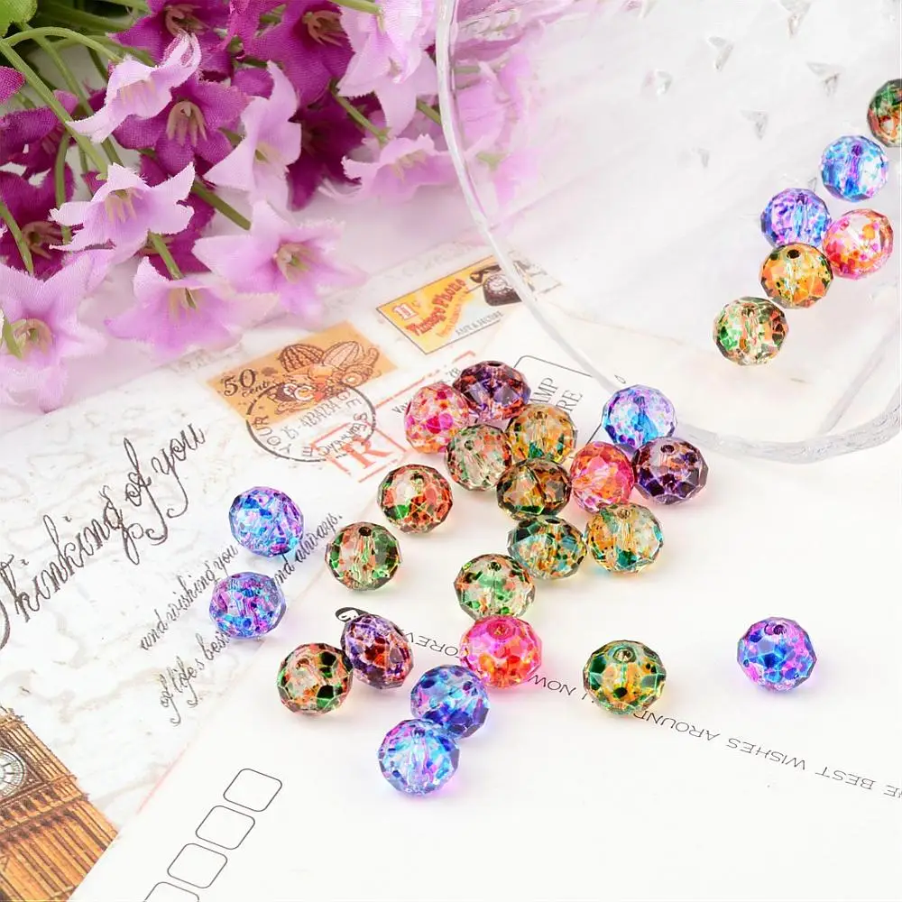

Стеклянные бусины с гранями, окрашенные распылением, Круглые, разных цветов, 10x8 мм, отверстие: 1,5 мм, для изготовления ювелирных изделий «сде...