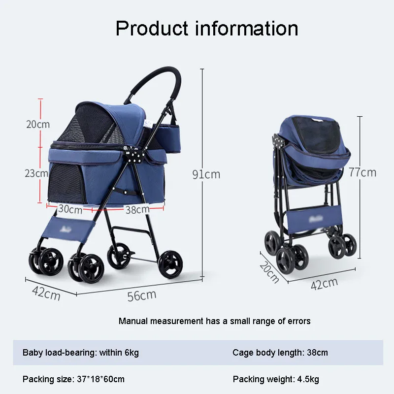 

For Small Breeds Dogs Light Folding Pet Cart Small Exquisite Comfortable Transportation Four Wheel Locomotive Dog Accessories