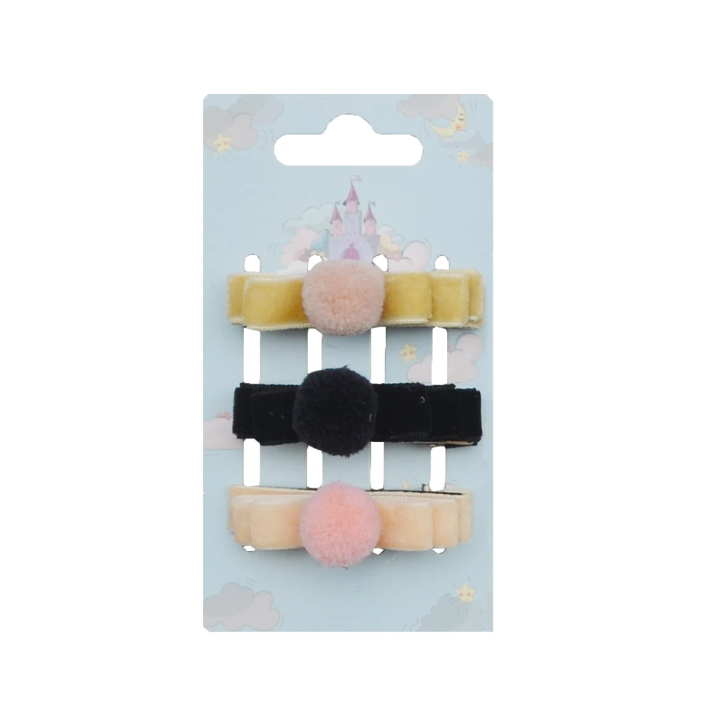 Осень-зима 3 шт./упак. аква/темно-синий/ярко-розовый бархат шерсть заколки для