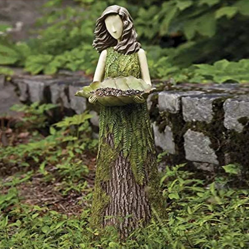

Hot Sherwood Fern Fairy Statuary with Bird Feeder Resin Ornament Outdoor Garden Statue Super Cute MVI-ing