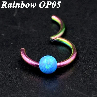 Rainbow OP05 1 шт. G23 титановый шарнирный сегмент кольцо с опалом камень опал губы ниппель хряща трагус спираль носовая перегородка кликер пирсинг ювелирные изделия - Окраска металла: Rainbow OP05