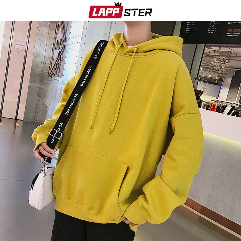 LAPPSTER мужские флисовые красочные кофты с капюшоном осенние мужские s хип хоп однотонные толстовки с капюшоном корейская мода черная зимняя Толстовка