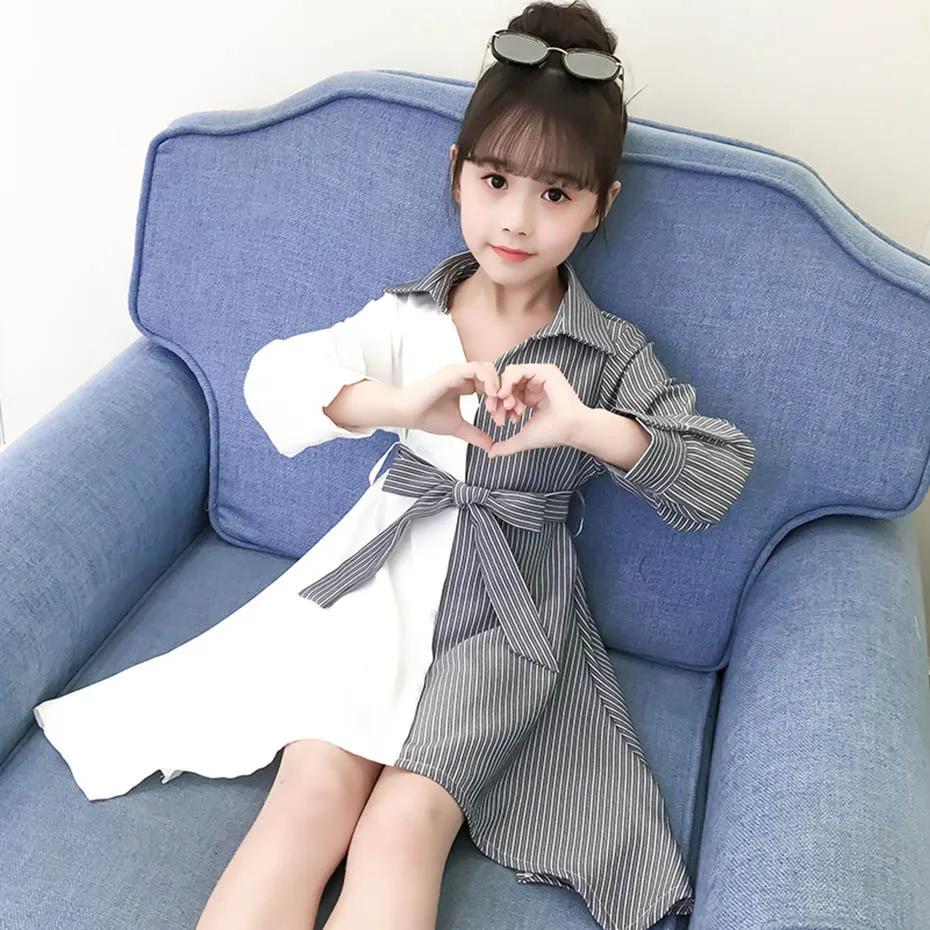 Платье для девочек праздвечерние платье в полоску стиле пэчворк детское с