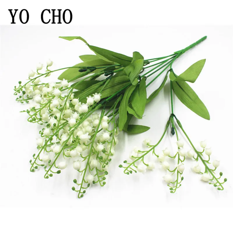 7 branch white artificial lily of the valley flower gift silk fake flower lily bouquet for home office wedding party decor flore free global shipping
